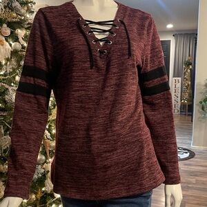 Women's Lace-Up Maroon Top